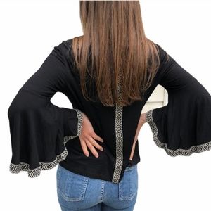 W5 Black Tunic Top with Patterned Trim